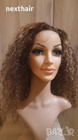 Естествена афро къдрава кафява перука с руси кичури с дантела, снимка 5 - Аксесоари за коса - 49970944