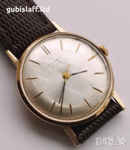 Стар часовник Полет, златен, 14К, 583, СССР, диам. 33 мм, снимка 6 - Луксозни - 49933970