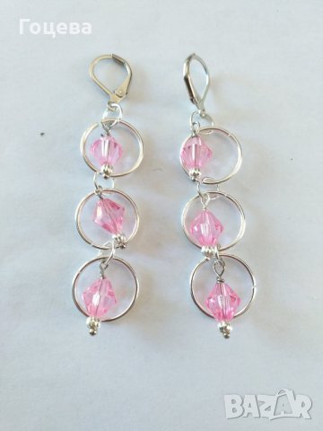 Много красиви и стилни обеци в нежно розово и сребърно от новата ни колекция, снимка 1 - Обеци - 29345201