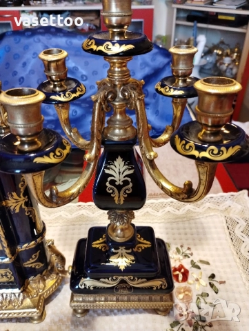 Порцеланов часовник с два свещника, снимка 5 - Антикварни и старинни предмети - 51553660