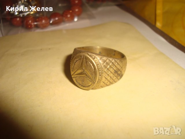 СТАР ПОЗЛАТЕН БРОНЗОВ ПРЪСТЕН МЕРЦЕДЕС МАСИВЕН МАЙСТОРСКА ИЗРАБОТКА РЯДЪК 21833, снимка 2 - Антикварни и старинни предмети - 33789784