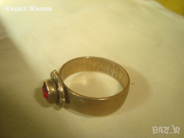 СТАРИНЕН ПОЗЛАТЕН БРОНЗОВ ПРЪСТЕН от ДИНАР КРАЛСТВО ЮГОСЛАВИЯ с ФАСЕТИРАН ЕСТЕСТВЕН ГРАНАТ 32351, снимка 14 - Антикварни и старинни предмети - 38360245