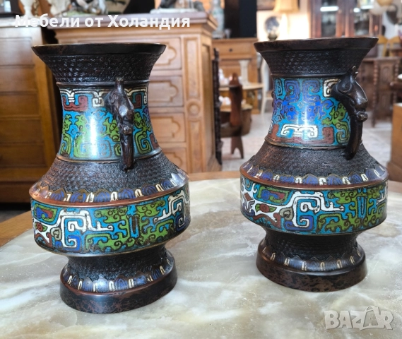 две японски вази Клоасон от 19-ти век, снимка 6 - Антикварни и старинни предмети - 52524839