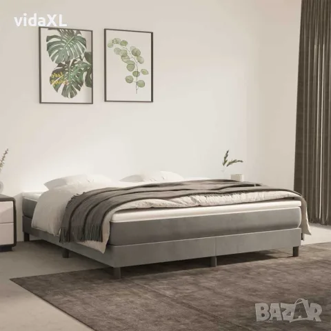 vidaXL Рамка за легло с пружини, светлосива, 160x200 см, кадифе, снимка 2 - Спални и легла - 56146581