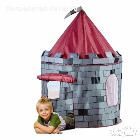 Детска палатка замък с прозорци и врата за външна и вътрешна употреба - размери - 105 x 105 x 125 см, снимка 2 - Други - 52038358