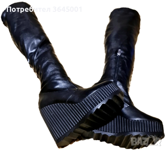 Елегантни и супер удобни ботуши-чизми от еластична еко кожа ,на олекотена платформа. N:36 / НОВИ , снимка 2 - Дамски ботуши - 52355234