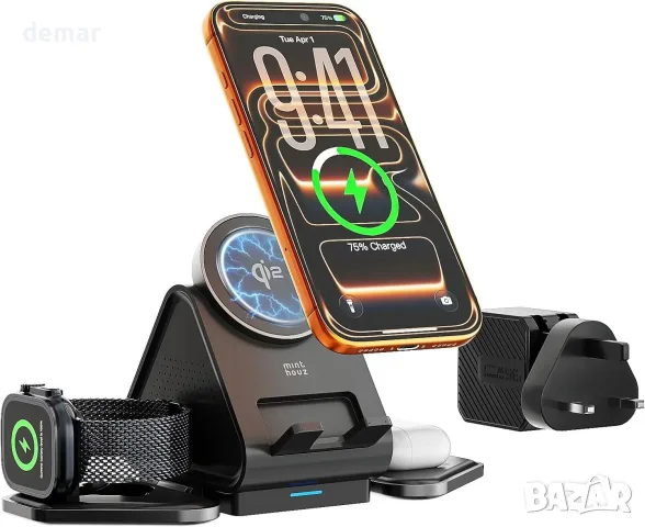 Minthouz 3в1 Qi2 MagSafe станция за iPhone и Apple Watch