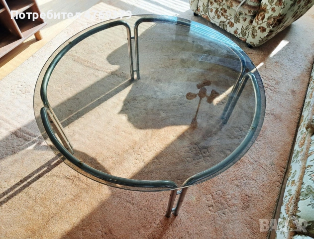 Холна маса от хром и опушено стъкло, снимка 2 - Маси - 53880693