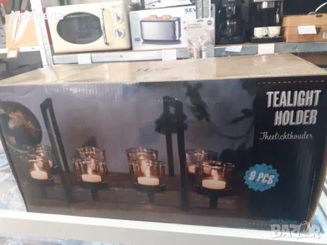 9 Piece Glass, Wood & Metal Tealight Holder , Свещник за 8 чаени свещи +10 свещи подарък, снимка 3 - Декорация за дома - 36919261