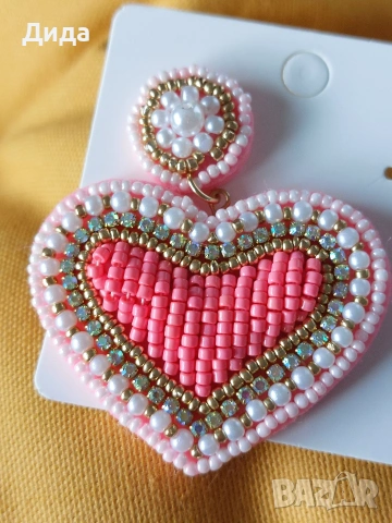 Красиви обеци - "Розово сърце", снимка 3 - Обеци - 53948382