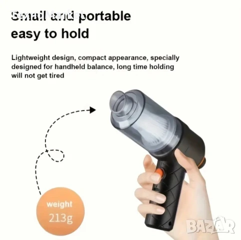 Малка мощна Безжична автомобилна прахосмукачка 2800mAh Гаранция 24 месеца , снимка 6 - Аксесоари и консумативи - 50637494