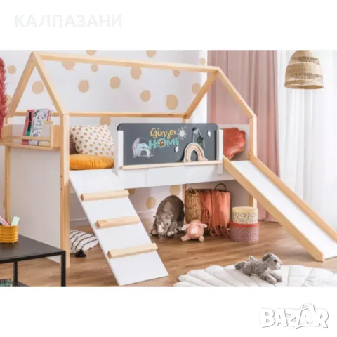 Детско Легло Къщичка, Монтесори, Двуетажно, Пързалка SRK-20, снимка 5 - Мебели за детската стая - 47532567