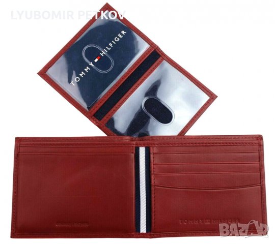 Нов Tommy Hilfiger Мъжки Кожен Червен Портфейл Портмоне, снимка 7 - Портфейли, портмонета - 31608878