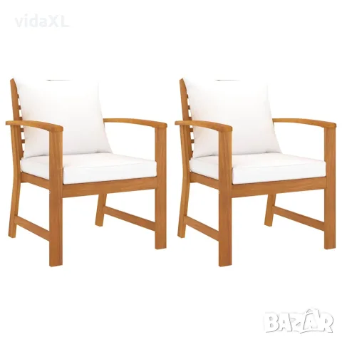 vidaXL Градински столове, 2 бр, кремави възглавници, акация масив, снимка 1 - Столове - 56146616