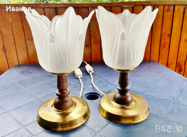 ЦЕНА - 25€. Комплект от 2 лампи Матирани абажури с Лалета, снимка 3 - Настолни лампи - 51426637