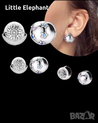 Сребърни обеци плътни топчета,"Luxery jewelry,star,sun,moon"/,колекция"Famous/нови
