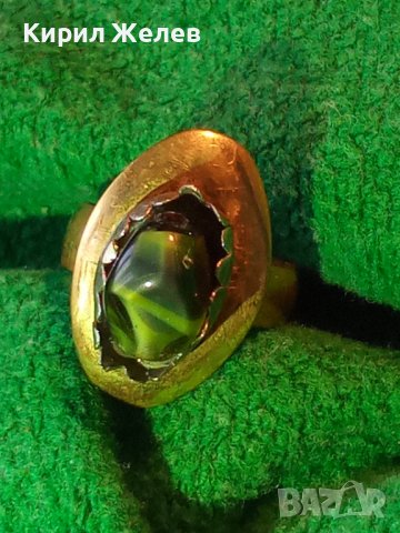 СТАРИНЕН МЕДЕН с ДЪЛБОКА ПОЗЛАТА СКЪПОЦЕНЕН ПРЪСТЕН с ПОЛИРАН НАТУРАЛЕН ЯСПИС РЪЧНА ИЗРАБОТКА 22219, снимка 2 - Антикварни и старинни предмети - 36422773