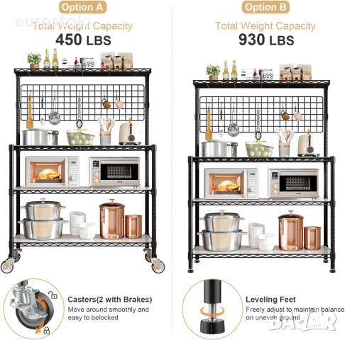 Wooruy Кухненски рафт, стойка за микровълнова фурна с 4 нива, с регулируеми рафтове и 6 S-образни , снимка 5 - Други - 52516382