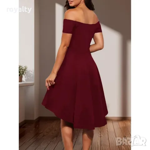 Дамска асиметрична винено червена рокля , снимка 2 - Рокли - 50168712