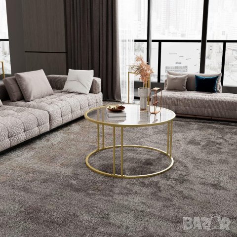 Стъклена холна маса / Масичка за кафе YKFZ-21404-GD, снимка 6 - Маси - 42915149