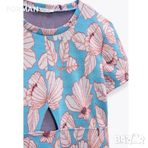 Къса рокля в свежи сини флорални шарки, снимка 2 - Рокли - 50897177