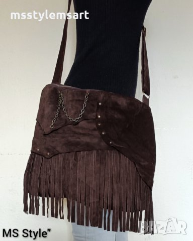 Дамска чанта от естествена кожа с ресни! Ръчна изработка!, снимка 3 - Чанти - 34962138