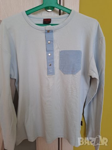 Блуза дълъг ръкав с джоб светлосиня 100 % памук, снимка 2 - Блузи - 38500302