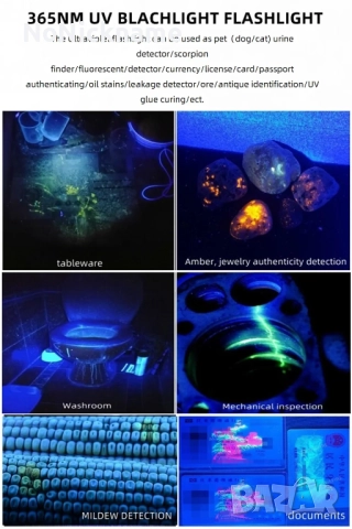 Alonefire 365nm UV Фенер акумулаторна флуоресцентна лампа за откриване на петна, течове масло, пари, снимка 11 - Лед осветление - 52662592