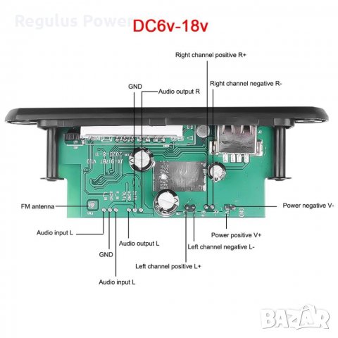 MP3 плеър 2 х 25W/6V - 18V/ BT 5.0 модул за вграждане SD card/USB/FM//AUX/Rec/Call, снимка 5 - MP3 и MP4 плеъри - 31308840