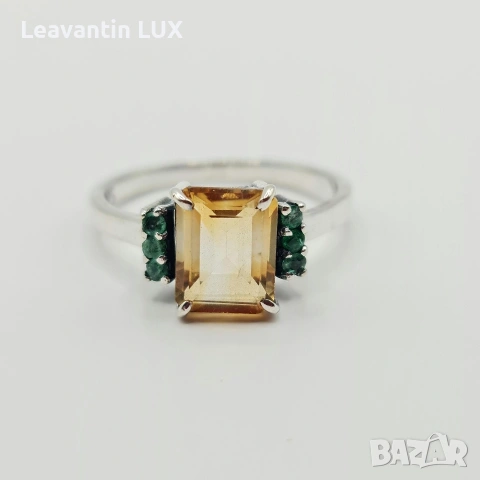 Сребърен пръстен с Цитрин и Смарагди 
