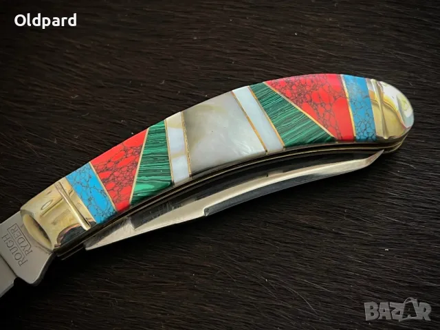 Колекционерски сгъваем нож с уникална дръжка  и с два остриета Bow Trapper Stoneworx (RR2414), снимка 5 - Ножове - 48629896