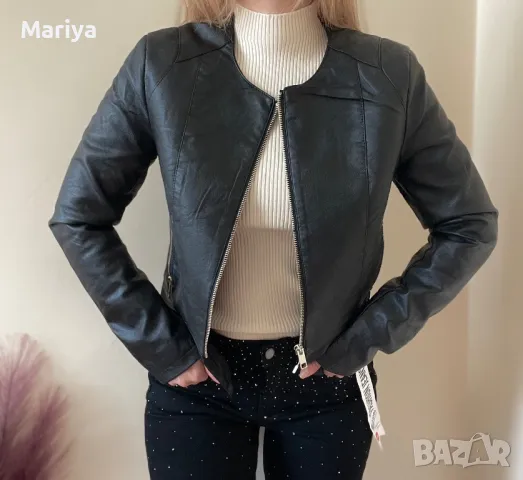 Късо черно кожено яке. Ново. 