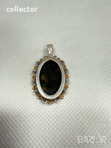 Сребърна висулка с кралски седеф и циркони. №7699, снимка 6 - Колиета, медальони, синджири - 52687724