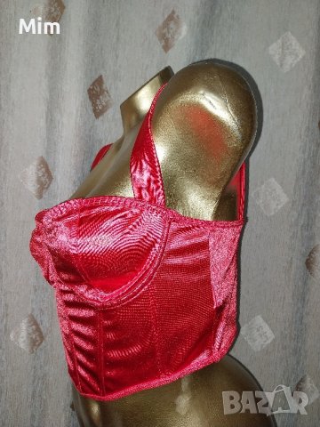  L Червен сатенен,еластичен , къс топ /бюстие/, снимка 5 - Корсети, бюстиета, топове - 42632980