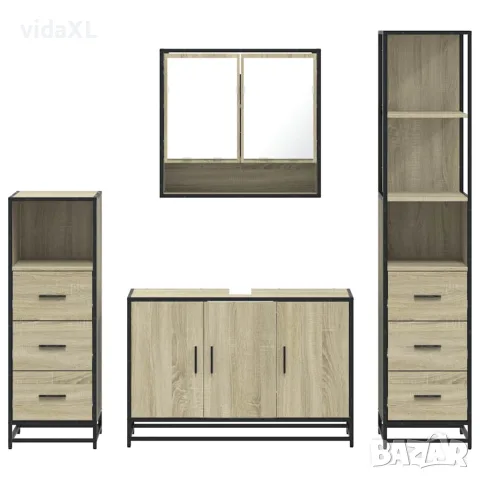 vidaXL Комплект шкафове за баня от 4 части дъб сонома инженерно дърво, снимка 5 - Шкафове - 56146967