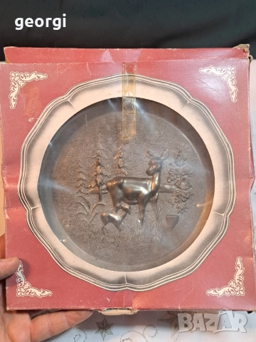 декоративна калаена чиния с ловен мотив 28/4 , снимка 7 - Декорация за дома - 51916523