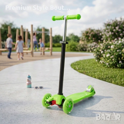 Детска сгъваема тротинетка 21st Scooter със светещи силиконови колела, Зелена, снимка 3 - Други - 53943088
