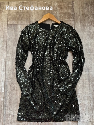 Нова зеленикав черен отенък  блестяща празнична парти официална коктейлна рокля пайети, снимка 4 - Рокли - 52631587