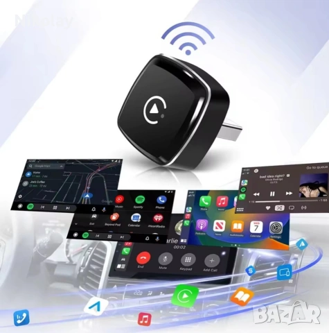 Безжичен адаптер 2 в 1 за кола,CarPlay и Android Auto, WiFi 5G, Bluetooth 5.0, USB-A, снимка 2 - Аксесоари и консумативи - 53922734