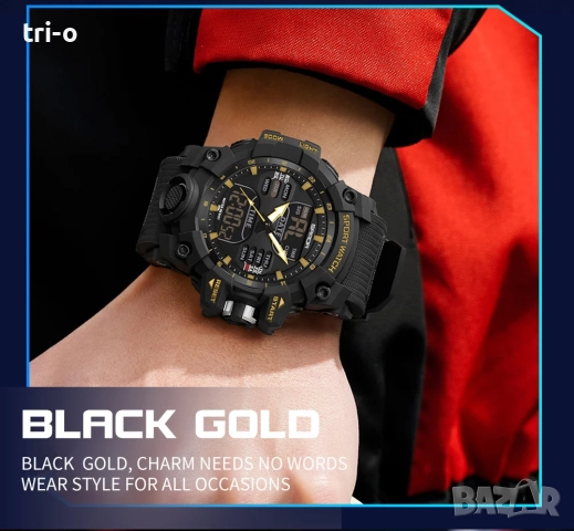 SANDA Луксозен мъжки електронен часовник, спортен, LED, аналогов, дигитален, хронограф, военен, двое, снимка 4 - Мъжки - 52020087