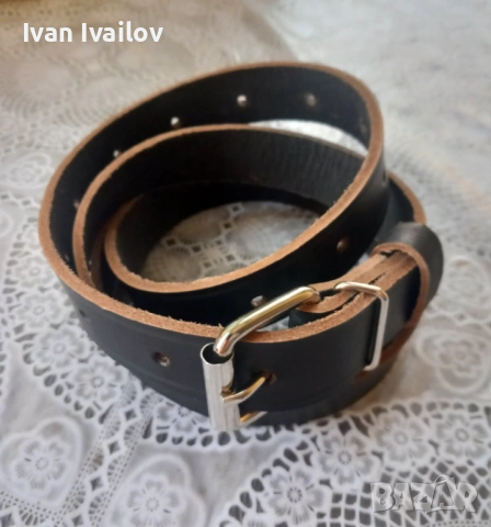 МАКСИ Колан (2.5 см) – ЕСТЕСТВЕНА КОЖА – Черен с натурален кант (до 145 см), снимка 2 - Колани - 54131262