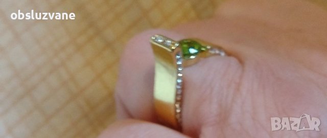 Пръстен в диаманти и зелен циркон, снимка 5 - Пръстени - 40377166