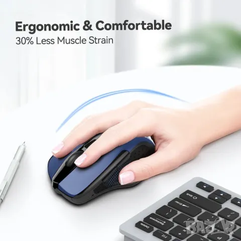 Tecknet M003 2.4G ергономична безжична мобилна оптична мишка с USB нано приемник (синя), снимка 6 - Клавиатури и мишки - 47780488