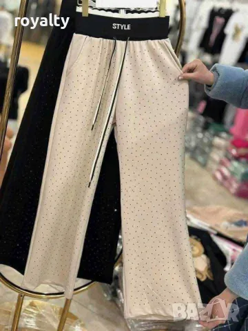 Памучен дамски панталон с камъни 