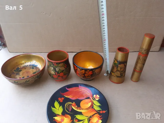 Рисувани дървени съдове ХОХЛОМА - 6 броя , Русия , СССР, снимка 3 - Антикварни и старинни предмети - 56211261