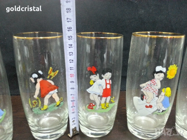 Ретро стъклени чаши с детски мотиви , снимка 4 - Антикварни и старинни предмети - 42225001