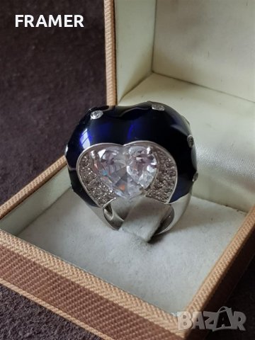 Стилен сребърен с емайл елегантен пръстен ПЛАНИНСКИ КРИСТАЛ, снимка 2 - Пръстени - 39479504