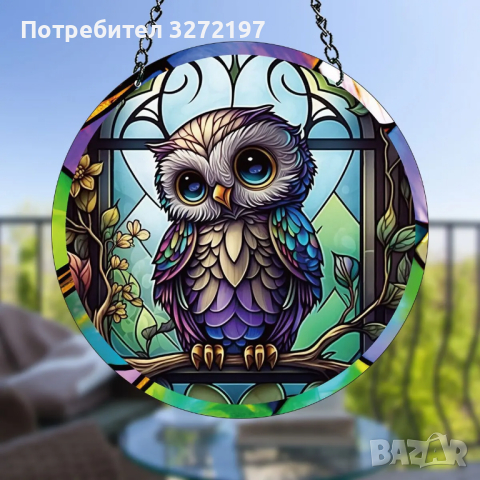 Кръгла акрилно рисувана декорация Сова, снимка 2 - Декорация за дома - 44763396