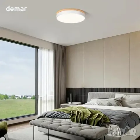 Кръгъл LED плафон Qamra 36 W с дървесен акцент, снимка 6 - Лампи за таван - 55807554