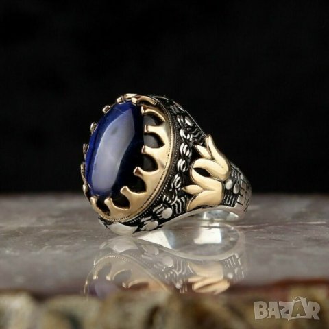 Мъжки пръстен със син топаз